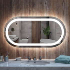 Зеркало "Стадион" с фронтальной и фоновой LED-подсветкой S-04h 40x80 см (размер на выбор)