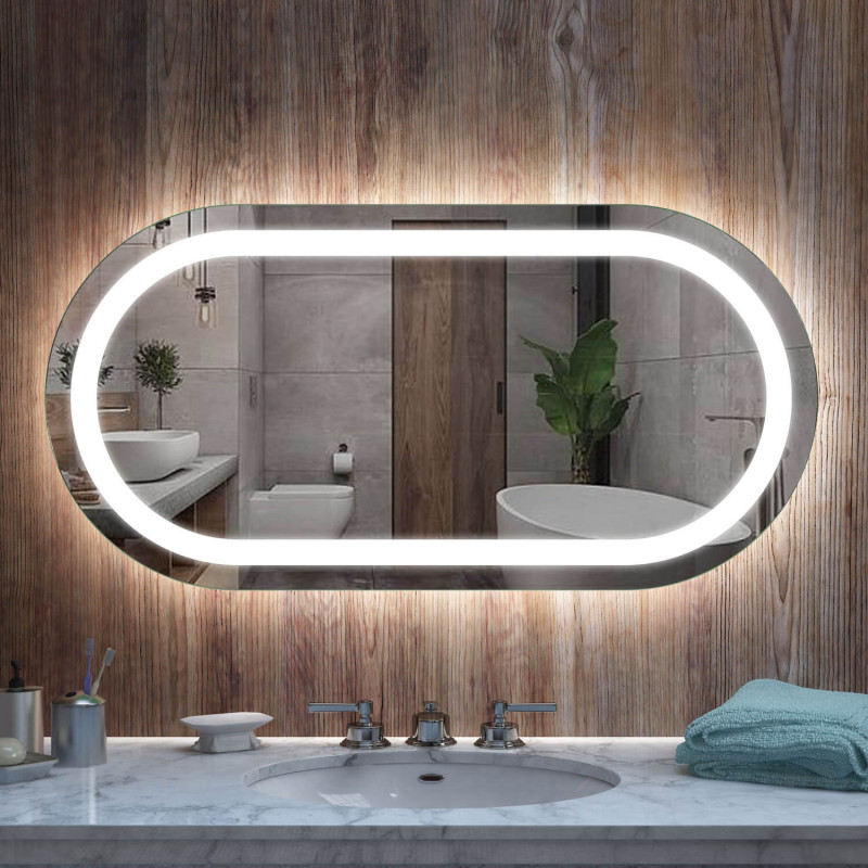Зеркало "Стадион" с фронтальной и фоновой LED-подсветкой S-04h, размер от 40x80 см