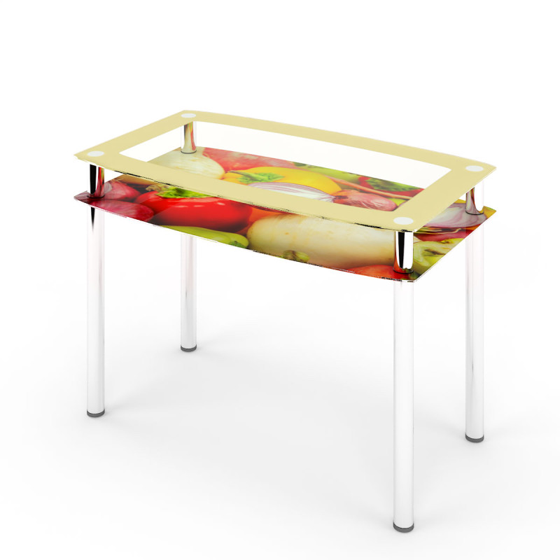 Стол стеклянный обеденный D-05-1 с каленным стеклом и хромированными ножками