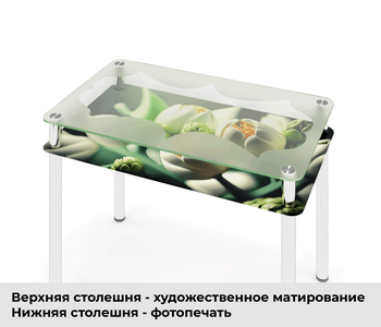Стеклянный стол с художественным матированием и фотопечатью