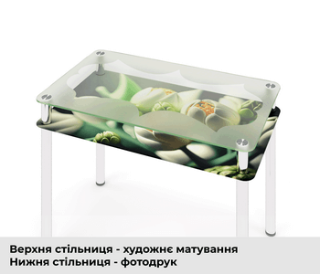 Скляний стіл з художнім матуванням та фотодруком
